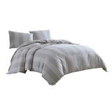 3 Piece Queen Comforter Set with Vertical Stripes Pattern, White and Brown