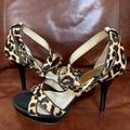 Michael Kors Shoes | Michael Kors Genuine Calf Leather Platform Heel Sandals In Cheetah Print Size 10 | Color: Black/Tan | Size: 10