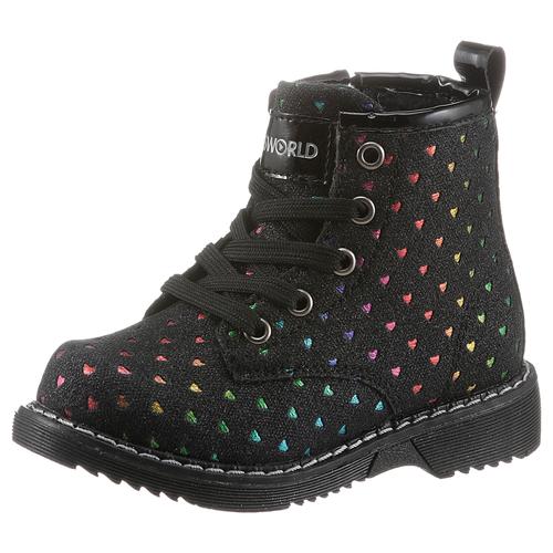 Schnürstiefel KIDSWORLD Gr. 29, bunt (schwarz, multi) Kinder Schuhe mit bunter Herzchen-Verzierung