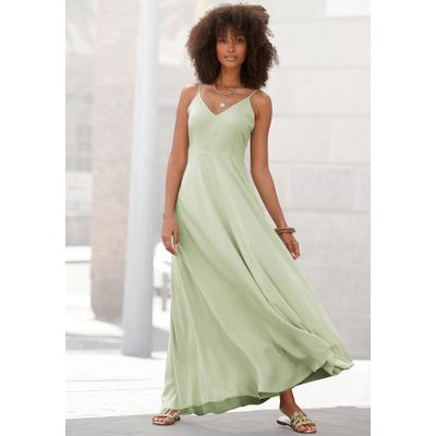 Maxikleid LASCANA, Damen, Gr. 38, N-Gr, grün (pistazie), Web, Obermaterial: 100% Viskose, unifarben, modisch, figurumspielend bodenlang, V-Ausschnitt, ohne Ärmel, Kleider, aus gewebter Viskose, Cut-Out am Rücken, Sommerkleid, Topseller Image