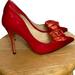 Kate Spade Shoes | Kate Spade Red/Orange Satin Pointed Heels With Rosette Front Size 9.5 | Color: Orange/Red | Size: 9.5