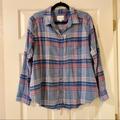 American Eagle Outfitters Tops | Ae Cotton Over Sized Flannel In Blue With Distressed Details | Color: Blue/White | Size: M