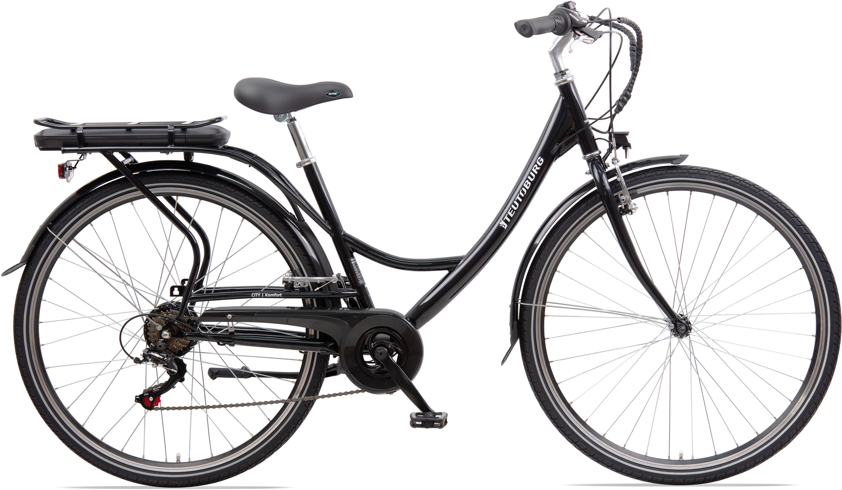 E-Bike TEUTOBURG "Senne" Gr. 45, schwarz (nachtschwarz), Elektrofahrräder, 45cm, 28 Zoll (71,12cm), Pedelec, Elektrofahrrad für Damen u. Herren Image