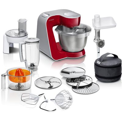 BOSCH Küchenmaschine "Serie 4 MUM56740, Durchlaufschnitzler/Mixer/Fleischw./Zitr.presse, rot", rot (deep rot), B:28cm H:28,2cm T:27,1cm, Küchenmaschinen, Schüssel 3,9l Edelstahl, spülm.fest, 4 Scheiben, 3 Rührwerkzeuge, Topseller Image