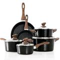 Induction Kitchen Cookware Sets - 15 Piece Hammered Granite Cooking Pans Set Black Nonstick Pots and Pans Set