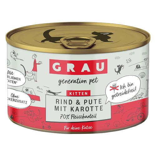 GRAU Kitten Getreidefrei 6 x 200 g – Rind, Pute & Karotten