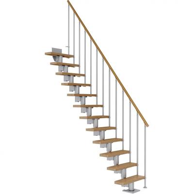 DOLLE Mittelholmtreppe Dublin, inkl. einseitigem Geländer, Einzelstab (perlgrau), 222 cm - 270 cm,65 cm,Eiche,Geradelauf