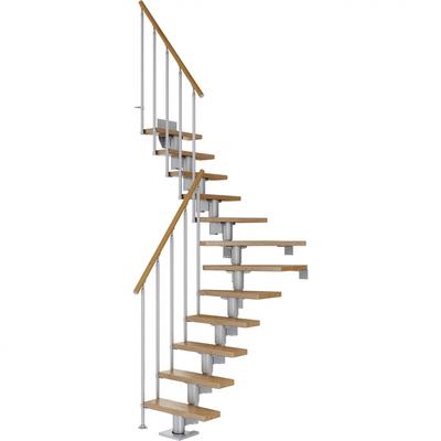 DOLLE Mittelholmtreppe Dublin, inkl. einseitigem Geländer, Einzelstab (perlgrau), 1/4 gewendelt,240 cm - 292 cm,65 cm,Eiche Image