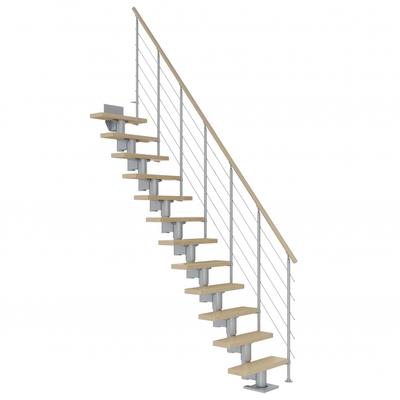 DOLLE Mittelholmtreppe Dublin, inkl. einseitigem Geländer, Einzelstab (perlgrau), 278 cm - 337 cm,65 cm,Ahorn,Geradelaufend Image