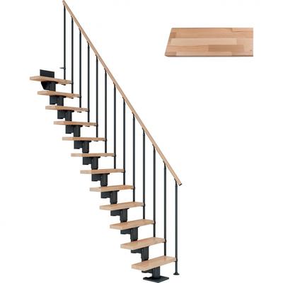 DOLLE Mittelholmtreppe Dublin, inkl. einseitigem Geländer, Einzelstab (anthrazit), 240 cm - 292 cm,65 cm,Buche,Geradelau