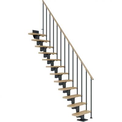 DOLLE Mittelholmtreppe Dublin, inkl. einseitigem Geländer, Einzelstab (anthrazit), 259 cm - 315 cm,65 cm,Ahorn,Geradelau