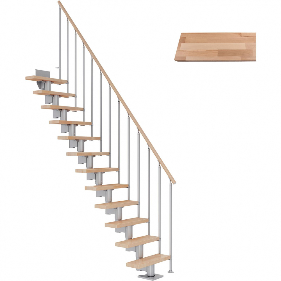 DOLLE Mittelholmtreppe Dublin, inkl. einseitigem Geländer, Einzelstab (perlgrau), 222 cm - 270 cm,75 cm,Buche,Geradelaufend Image