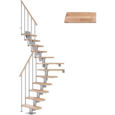 DOLLE Mittelholmtreppe Dublin, inkl. einseitigem Geländer, Einzelstab (perlgrau), 1/4 gewendelt,240 cm - 292 cm,75 cm,Buche Image