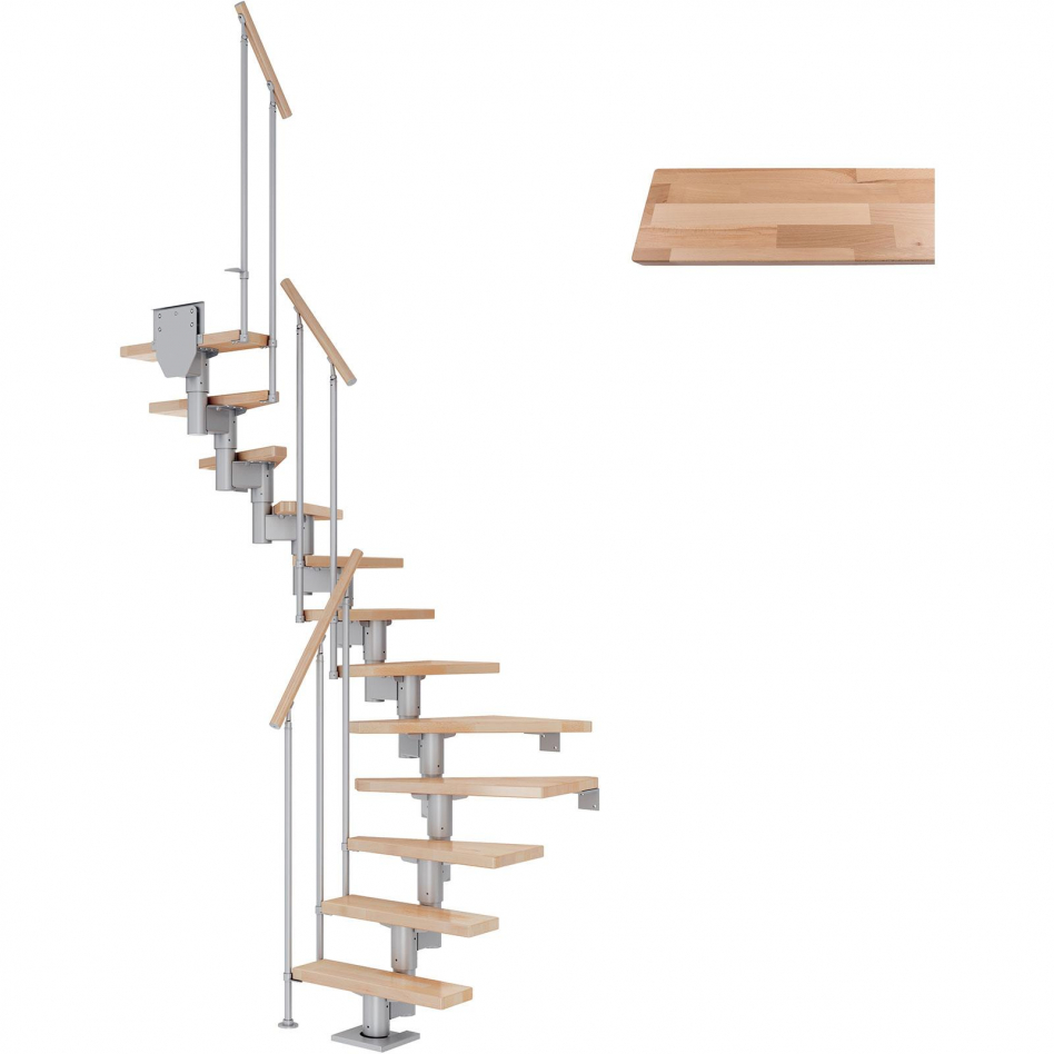 DOLLE Mittelholmtreppe Dublin, inkl. einseitigem Geländer, Einzelstab (perlgrau), 1/2 gewendelt,259 cm - 315 cm,75 cm,Buche Image