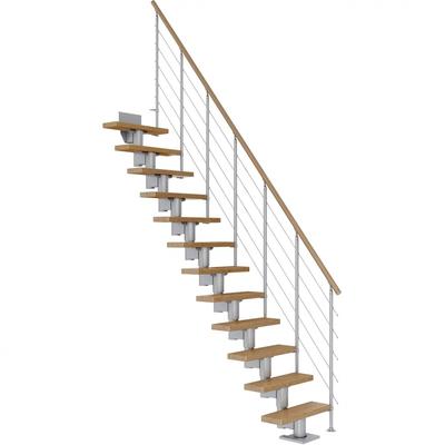 DOLLE Mittelholmtreppe Dublin, inkl. einseitigem Geländer, Edelstahl (perlgrau), 240 cm - 292 cm,65 cm,Eiche,Geradelaufend Image