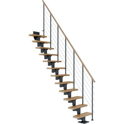 DOLLE Mittelholmtreppe Dublin, inkl. einseitigem Geländer, Edelstahl (anthrazit), 222 cm - 270 cm,65 cm,Eiche,Geradelauf