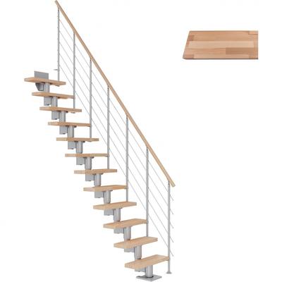 DOLLE Mittelholmtreppe Dublin, inkl. einseitigem Geländer, Edelstahl (perlgrau), 240 cm - 292 cm,75 cm,Buche,Geradelaufe