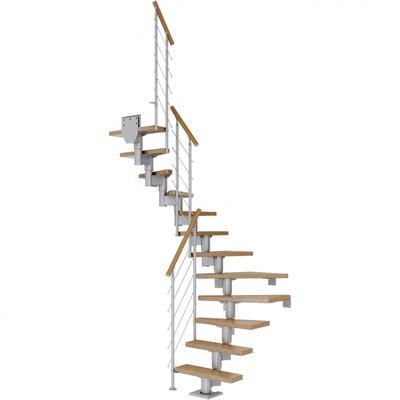 DOLLE Mittelholmtreppe Dublin, inkl. einseitigem Geländer, Edelstahl (perlgrau), 1/2 gewendelt,240 cm - 292 cm,75 cm,Eiche Image