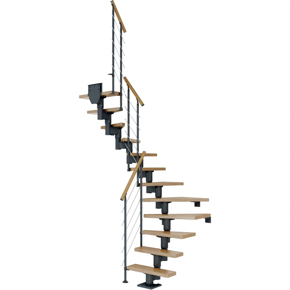 DOLLE Mittelholmtreppe Dublin, inkl. einseitigem Geländer, Edelstahl (anthrazit), 1/2 gewendelt,222 cm - 270 cm,75 cm,Eiche Image