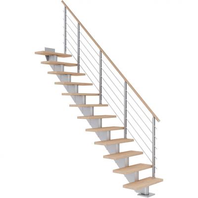 DOLLE Mittelholmtreppe Hamburg, inkl. einseitigem Designgeländer, Design (perlgrau), 222 cm - 258 cm,75 cm,Eiche weiß, g