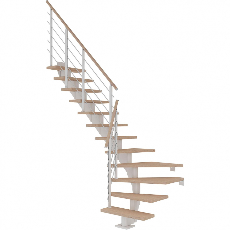 DOLLE Mittelholmtreppe Hamburg, inkl. einseitigem Designgeländer, Design (weiß), 1/4 gewendelt,222 cm - 258 cm,75 cm,Eiche weiß, geölt Image