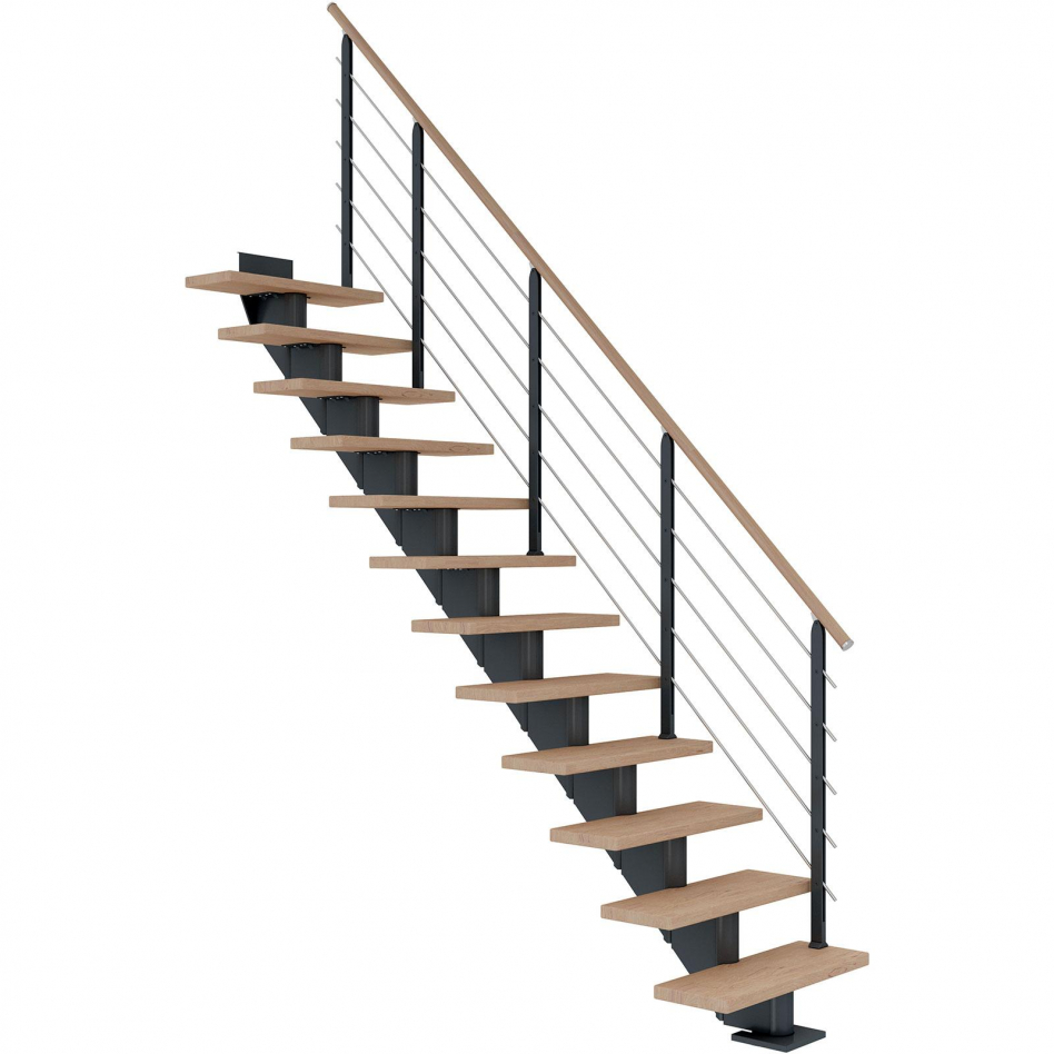 DOLLE Mittelholmtreppe Hamburg, inkl. einseitigem Designgeländer, Design (anthrazit), 278 cm - 322 cm,75 cm,Eiche weiß, geölt,Geradelaufend Image