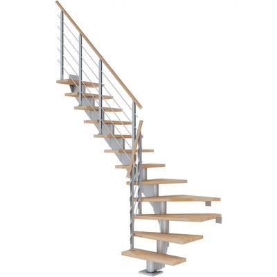 DOLLE Mittelholmtreppe Hamburg, inkl. einseitigem Designgeländer, Design (perlgrau), 1/4 gewendelt,259 cm - 301 cm,85 cm