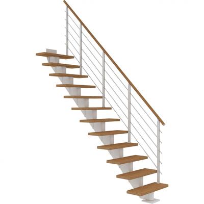 DOLLE Mittelholmtreppe Hamburg, inkl. einseitigem Designgeländer, Design (weiß), 278 cm - 322 cm,85 cm,Eiche, geölt,Geradelaufend Image