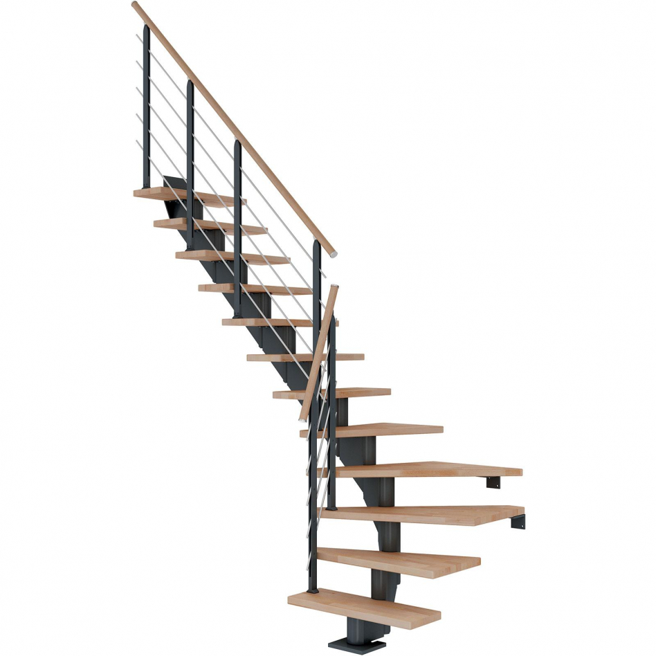 DOLLE Mittelholmtreppe Hamburg, inkl. einseitigem Designgeländer, Design (anthrazit), 1/4 gewendelt,222 cm - 258 cm,85 cm,Buche, geölt Image