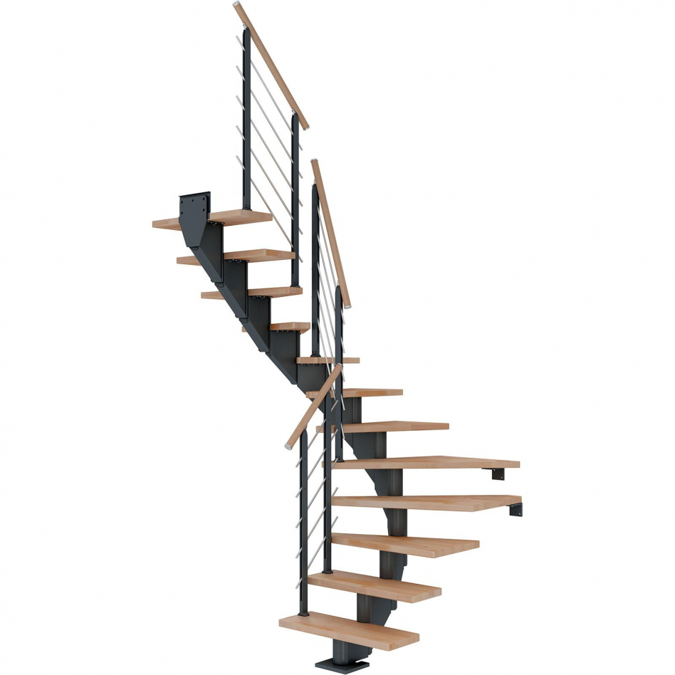 DOLLE Mittelholmtreppe Hamburg, inkl. einseitigem Designgeländer, Design (anthrazit), 1/2 gewendelt,240 cm - 279 cm,85 cm,Buche, geölt Image
