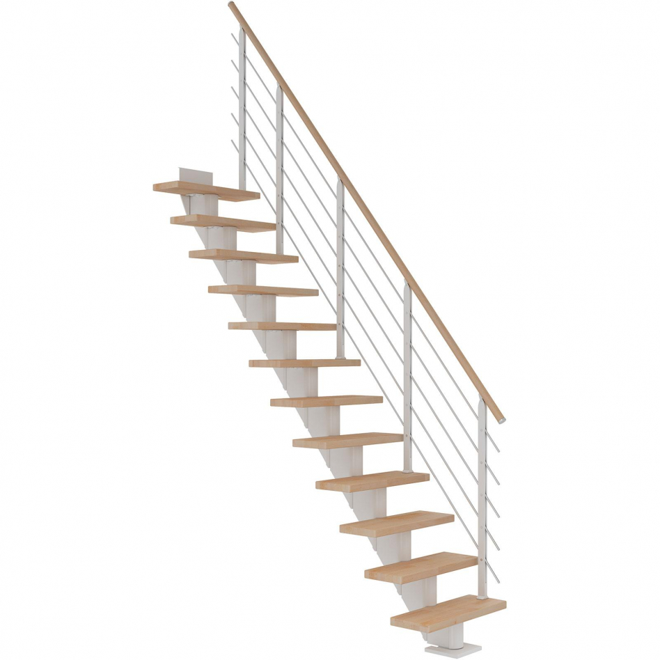DOLLE Mittelholmtreppe Frankfurt, inkl. einseitigem Designgeländer, Design (weiß), 222 cm - 258 cm,75 cm,Buche, geölt,Geradelaufend Image
