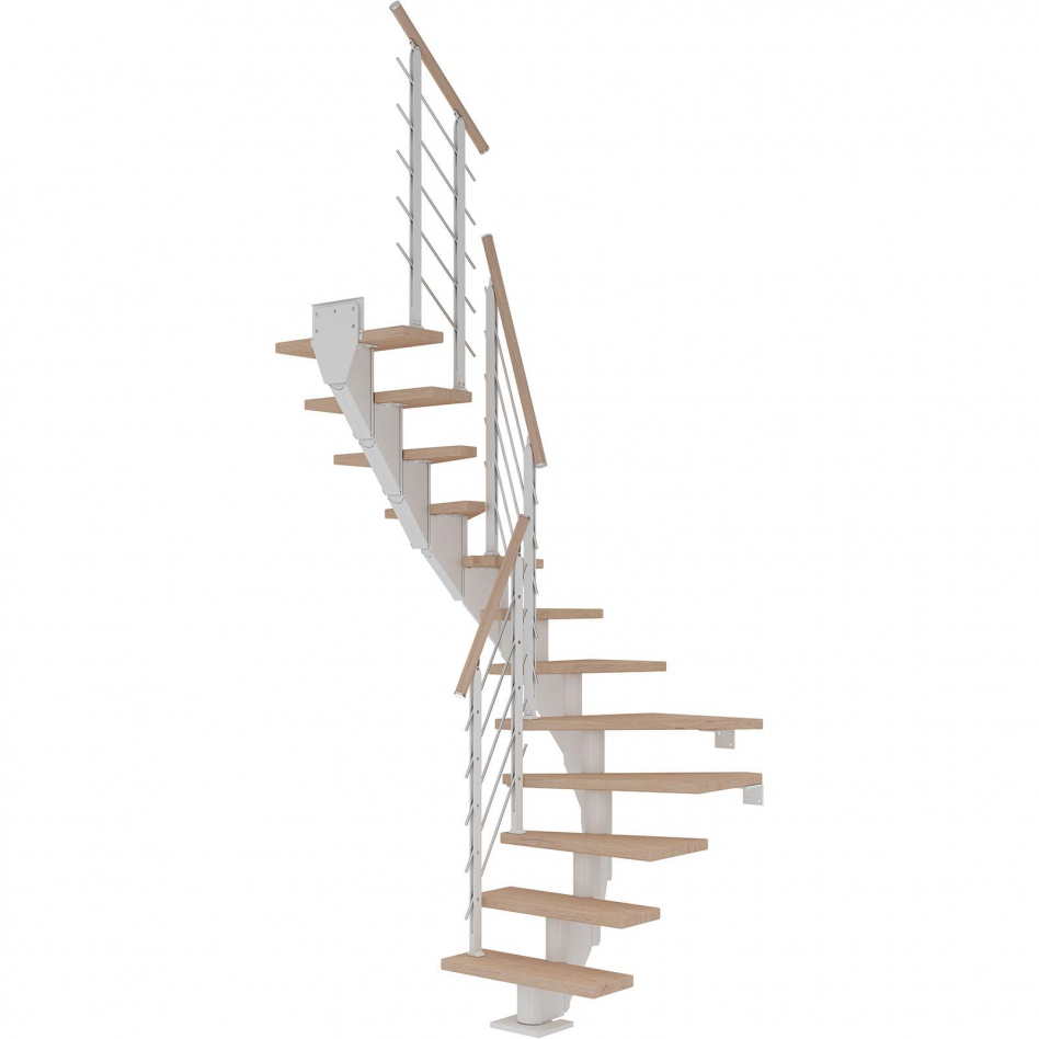 DOLLE Mittelholmtreppe Frankfurt, inkl. einseitigem Designgeländer, Design (weiß), 1/2 gewendelt,240 cm - 279 cm,75 cm,Eiche weiß, geölt Image