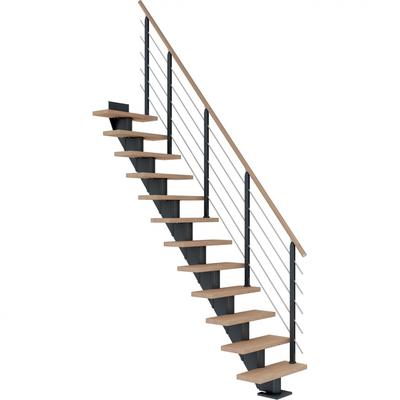 DOLLE Mittelholmtreppe Frankfurt, inkl. einseitigem Designgeländer, Design (anthrazit), 222 cm - 258 cm,75 cm,Eiche weiß, geölt,Geradelaufend Image
