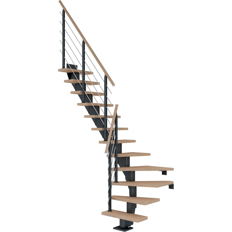 DOLLE Mittelholmtreppe Frankfurt, inkl. einseitigem Designgeländer, Design (anthrazit), 1/4 gewendelt,259 cm - 301 cm,75 cm,Eiche weiß, geölt Image