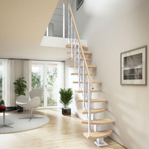 DOLLE Mittelholmtreppe Berlin, inkl. einseitigem Designgeländer, Design (weiß), 203 cm – 247 cm,Eiche, geölt