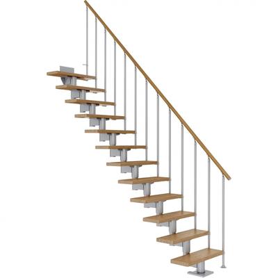 DOLLE Mittelholmtreppe Cork, inkl. einseitigem Geländer, Einzelstab (perlgrau), 222 cm - 270 cm,75 cm,Eiche,Geradelaufend Image