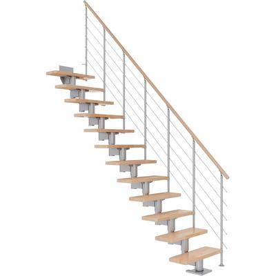 DOLLE Mittelholmtreppe Cork, inkl. einseitigem Geländer, Edelstahl (perlgrau), 222 cm - 270 cm,75 cm,Buche,Geradelaufend