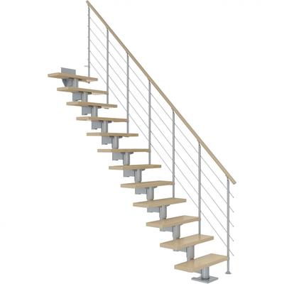 DOLLE Mittelholmtreppe Cork, inkl. einseitigem Geländer, Edelstahl (perlgrau), 240 cm - 292 cm,75 cm,Ahorn,Geradelaufend