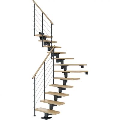 DOLLE Mittelholmtreppe Cork, inkl. einseitigem Geländer, Edelstahl (anthrazit), 1/4 gewendelt,240 cm - 292 cm,75 cm,Ahor