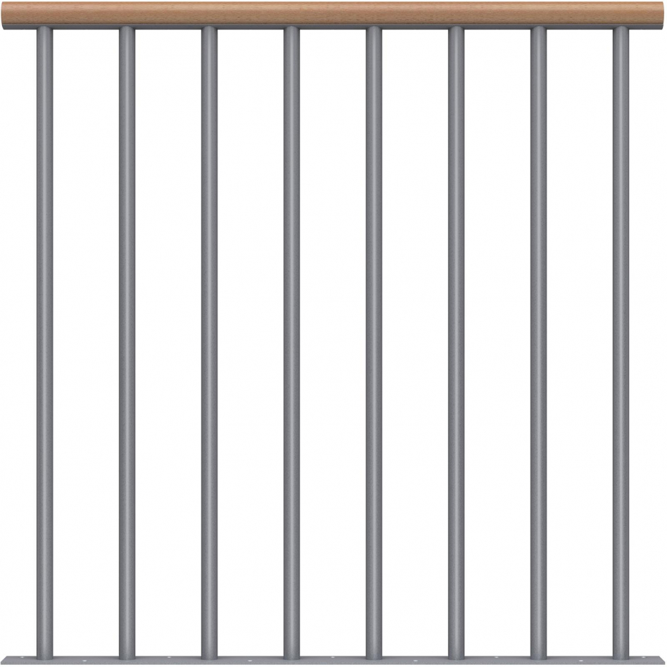 DOLLE Brüstungsgeländer für Mittelholmtreppen Cork, Dublin, Basel - Erweiterungs-Set, Perlgrau, Einzelstabgeländer,Handlauf Buche Image