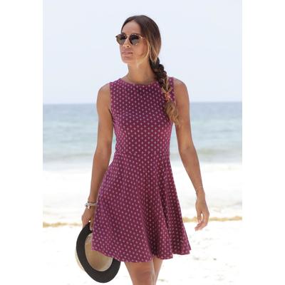 Strandkleid BEACHTIME, Damen, Gr. 42, N-Gr, weiß (bordeaux, weiß), Jersey, Obermaterial: 95% Baumwolle, 5% Elasthan, modisch, figurumspielend ca. Mitte Oberschenkel, Rundhals, ohne Ärmel, Kleider, mit Alloverdruck, Sommerkleid aus elastischer Baumwolle Image