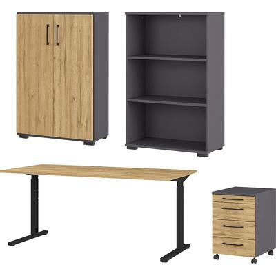 Büromöbel-Set GERMANIA "GW-Profi 3.0", schwarz (grandson, eiche, nachbildung, schwarz), Metall, Holzwerkstoff, Arbeitsmöbel-Sets Image