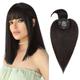 Silk-co 10inch Hair Toppers for Thinning Hair Women Real Hair #1B Natural Black- Mono Base 100% Human Hair Extensions with Fringe Crown Clip in Hair Top Piece