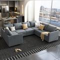 Gray/Blue Sectional - Latitude Run® U-Shaped Corner Modular Upholstered Sectional Sofa w/ Storage Seat | 33.9 H x 112.6 W x 86.6 D in | Wayfair