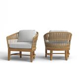 Birch Lane™ Dunkirk Teak Patio Chair w/ Sunbrella Cushions Wood/Wicker/Rattan in Brown/Gray/White | 31 H x 30 W x 32 D in | Wayfair