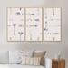 Union Rustic Boho Purple Arrows w/ White Flowers IV - 3 Piece Floater Frame Graphic Art on Canvas Metal in Indigo | 32 H x 48 W x 1 D in | Wayfair