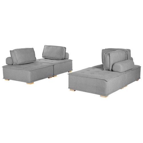 Modulares Sofa Set Grau Polsterbezug Gesteppt 4-Sitzer Couchgarnitur aus Verschiedenen Elementen zwei 2-Sitzer-Sofas mit Kissen Modern Skandi