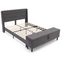 Costway Full/Queen Size Upholstered Platform Bed Frame with Storage Ottoman-Full Size