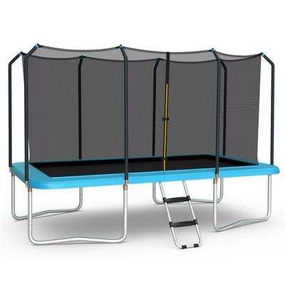 Costway 8 x 14 Feet Rectangular Recreational Trampoline with Safety Enclosure Net and Ladder-Blue