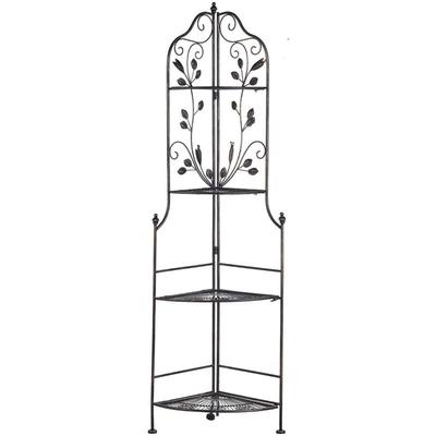 Gartenregal in Eckform aus Metall 4 Ablageflächen in Schwarz dekorative Verzierungen Gartenmöbel Image